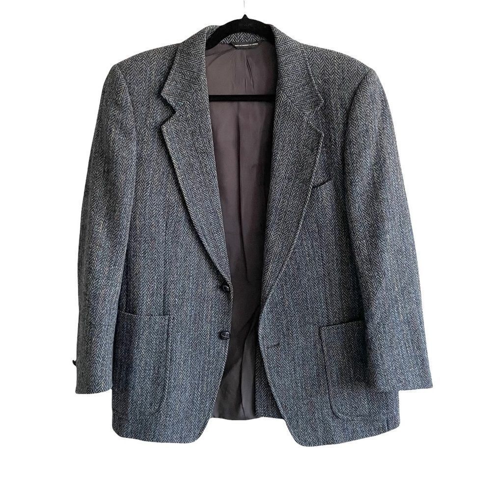 HARRIS TWEED Men’s Vintage Hand Woven Wool Sports Coat Jacket Blazer Blue 40S